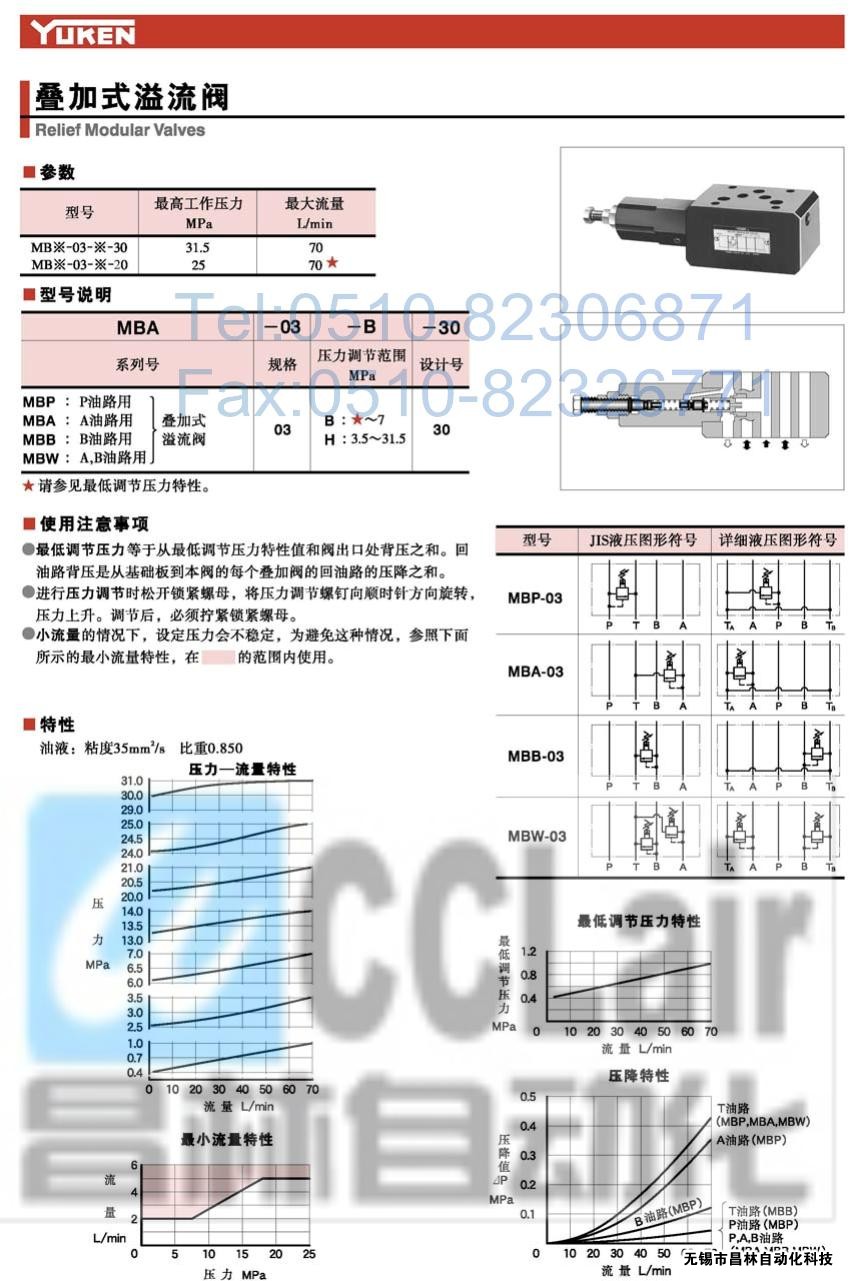 MBB-03-B-30,MBB-03-H-30,MBW-03-B-30,疊加式溢流閥,榆次油研疊加式溢流閥,YUKEN疊加式溢流閥