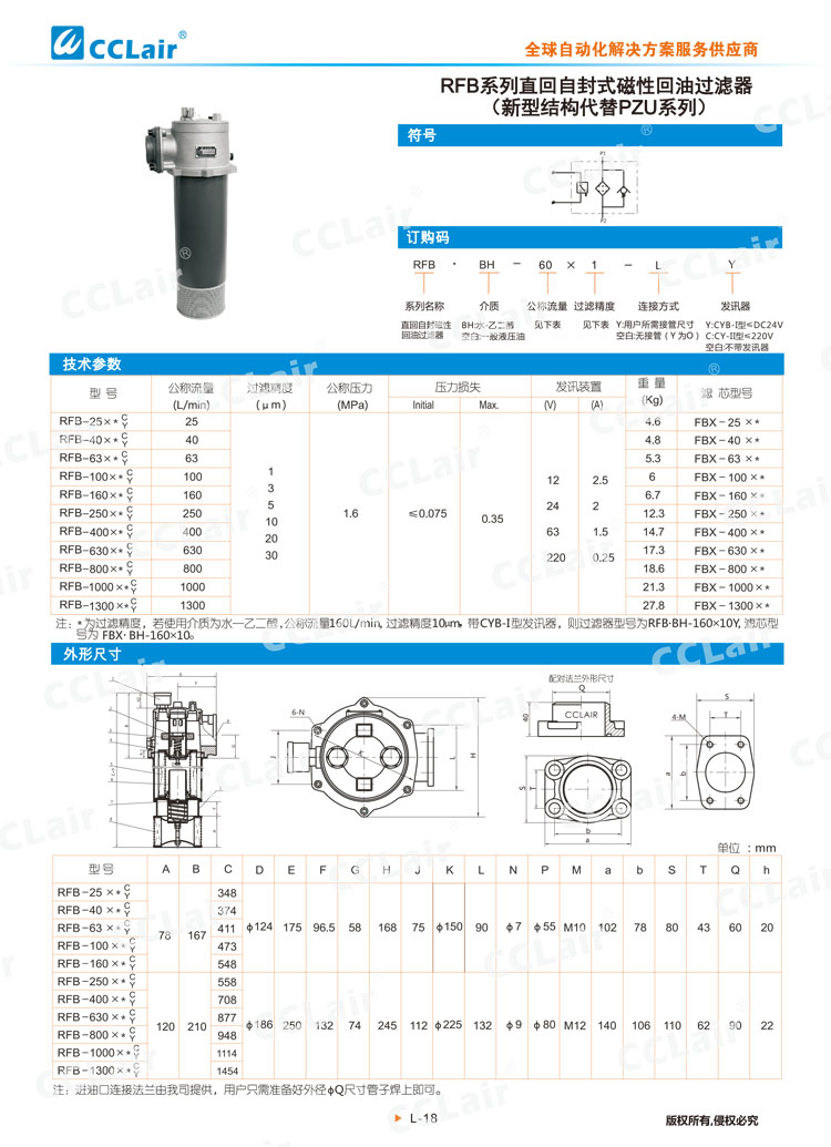 RFB系列直回自封式磁性回油過濾器(新型結(jié)構(gòu)代替PZU系列)