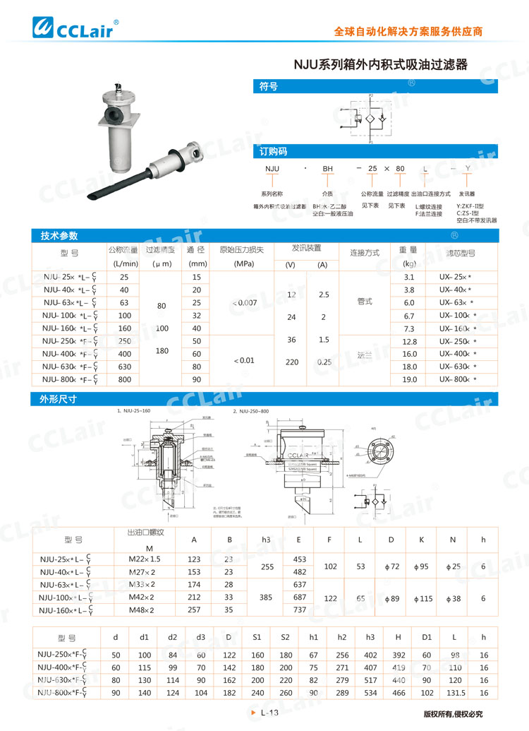 NJU系列箱外內(nèi)積式吸油過濾器